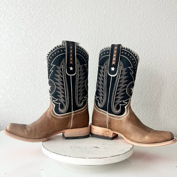 Lane RODEO HOUSTON Mens Cowboy Boots Size 11 Brown Leather Western Blunt Toe - Picture 8 of 13